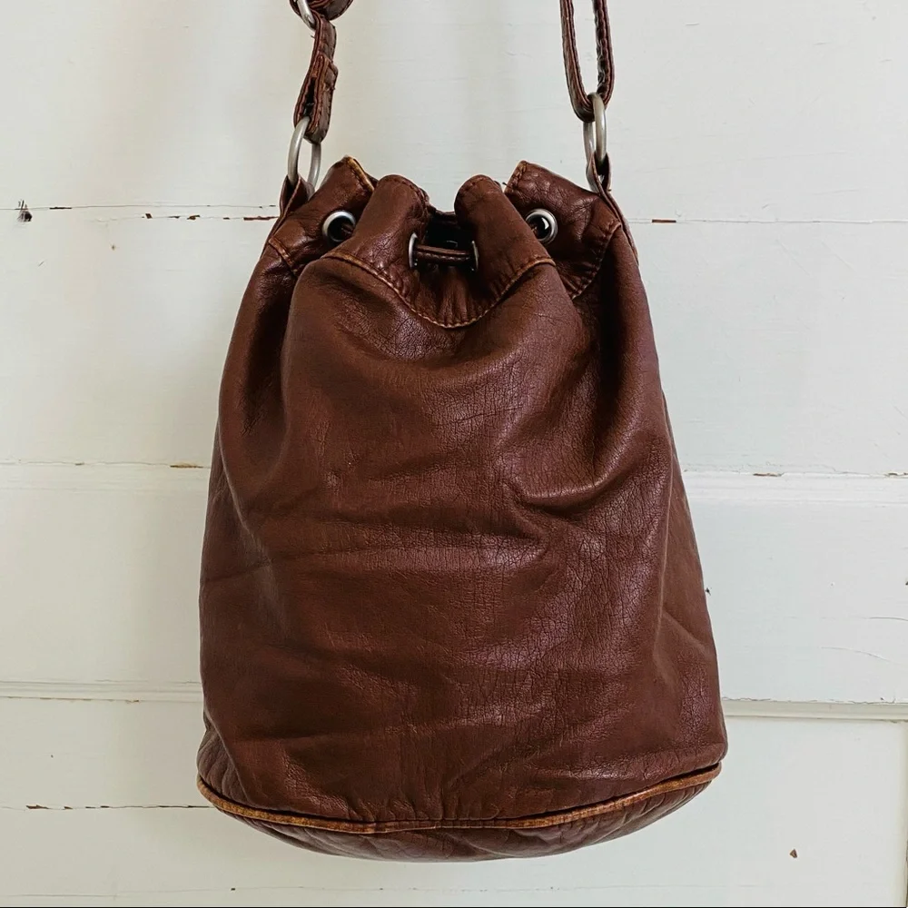 Faux leather bucket bag with zipper detail